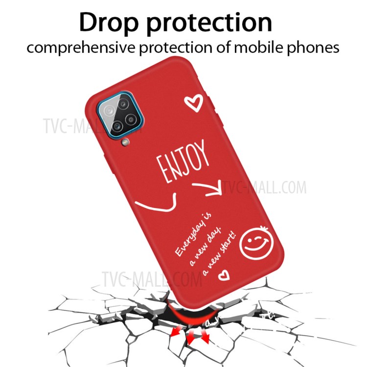 Enjoy Smile Pattern Frosted Matte TPU Protection Phone Case for Samsung Galaxy A12 - Red-2