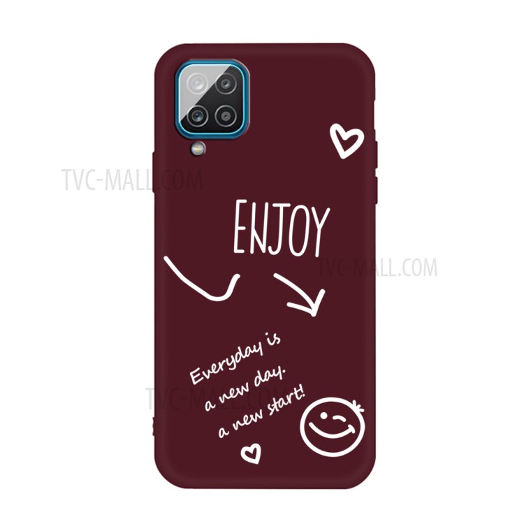Flexible Matte TPU Cover Case with Enjoy Smile Pattern for Samsung Galaxy A42 5G - Wine Red-1