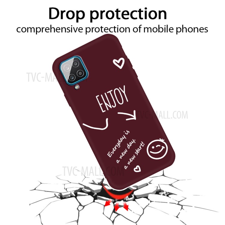 Flexible Matte TPU Cover Case with Enjoy Smile Pattern for Samsung Galaxy A42 5G - Wine Red-2