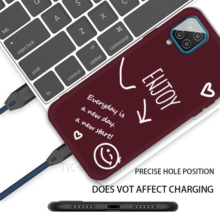 Flexible Matte TPU Cover Case with Enjoy Smile Pattern for Samsung Galaxy A42 5G - Wine Red-3