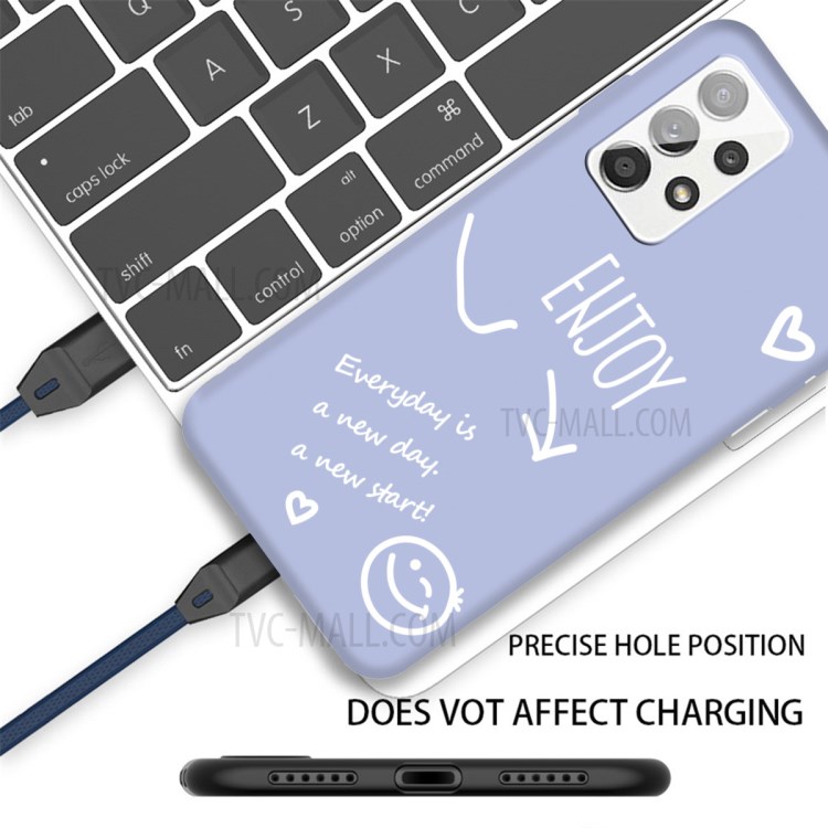 Genießen Sie Das Smile Printed Matte TPU Back Telefon Cover Für Samsung Galaxy A32 4G (EU -version) - Violett