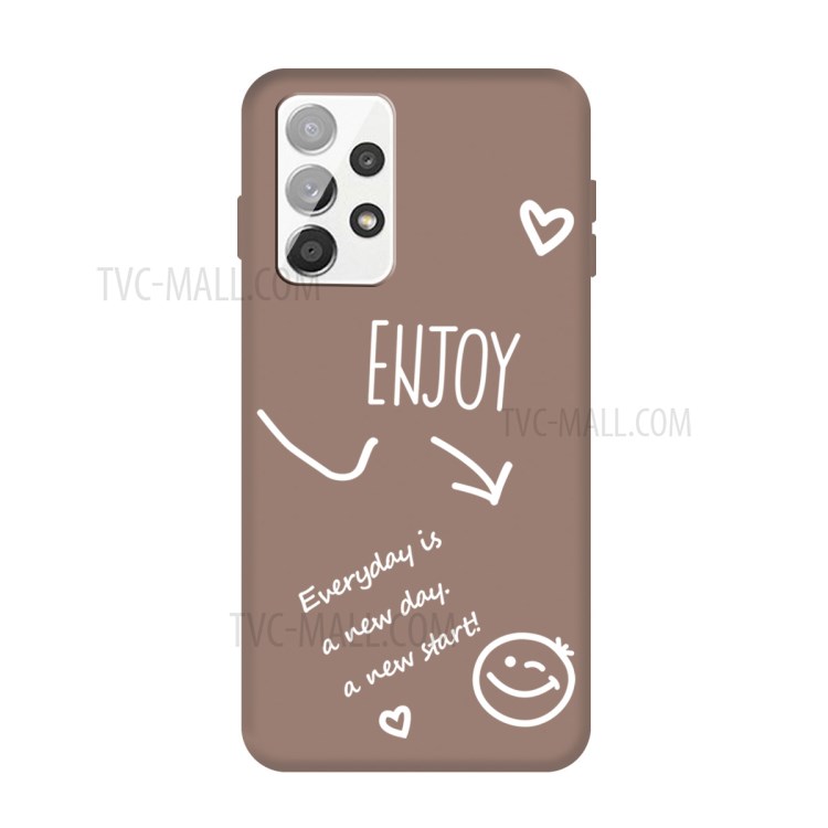 Profitez de Smile Pattern Matte TPU Case Téléphone Accessoire Pour Samsung Galaxy A32 5G / M32 5G - Kaki