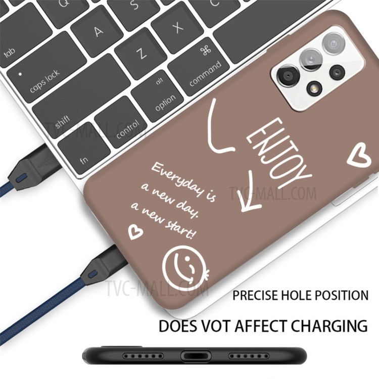 Наслаждайтесь Узором Улыбки Matte TPU Case Accessy Accessy Для Samsung Galaxy A32 5G/M32 5G - Хаки