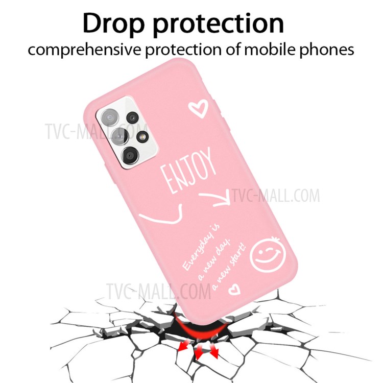 Matte Soft TPU Case with Enjoy Smile Pattern for Samsung Galaxy A52 5G / 4G - Pink-3