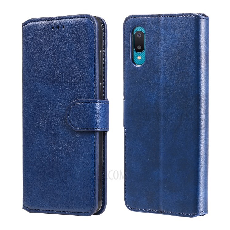Quality Wallet Stand Flip Leather Phone Case for Samsung Galaxy A02/M02 (EU Version) - Blue-1