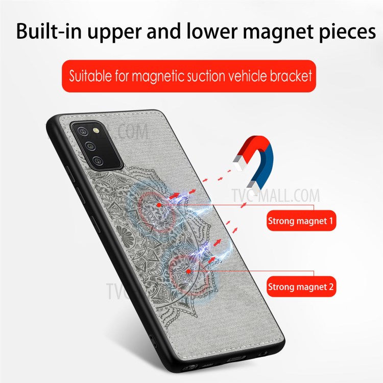 Imprint Mandala Flower Leather Coated PC + TPU Phone Case for Samsung Galaxy A02s (164.2x75.9x9.1mm) - Black-10
