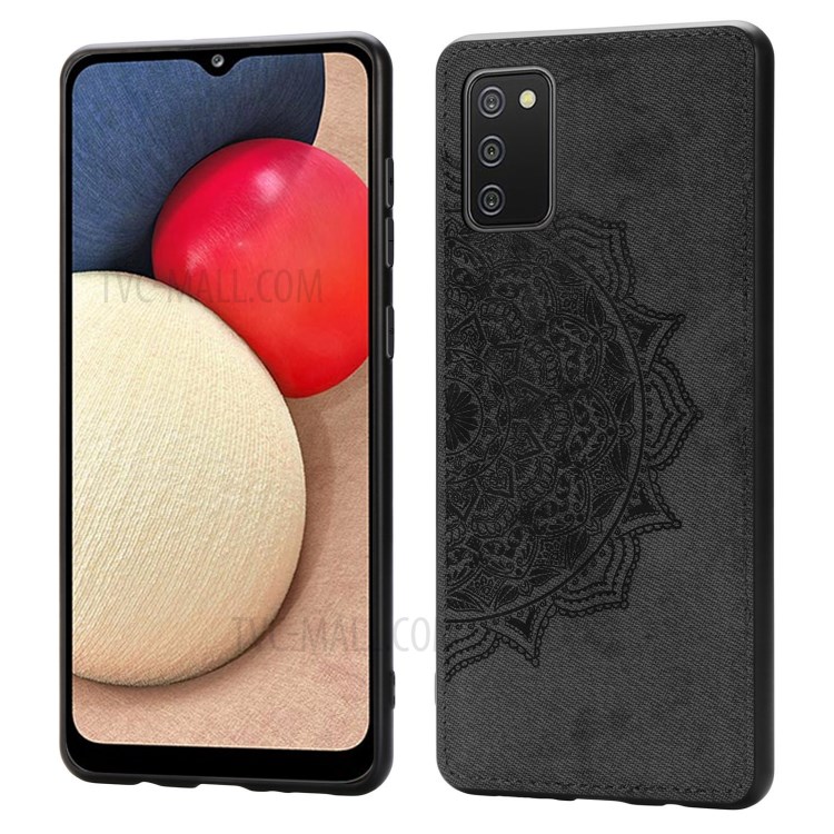 Imprint Mandala Flower Leather Coated PC + TPU Phone Case for Samsung Galaxy A02s (164.2x75.9x9.1mm) - Black-2