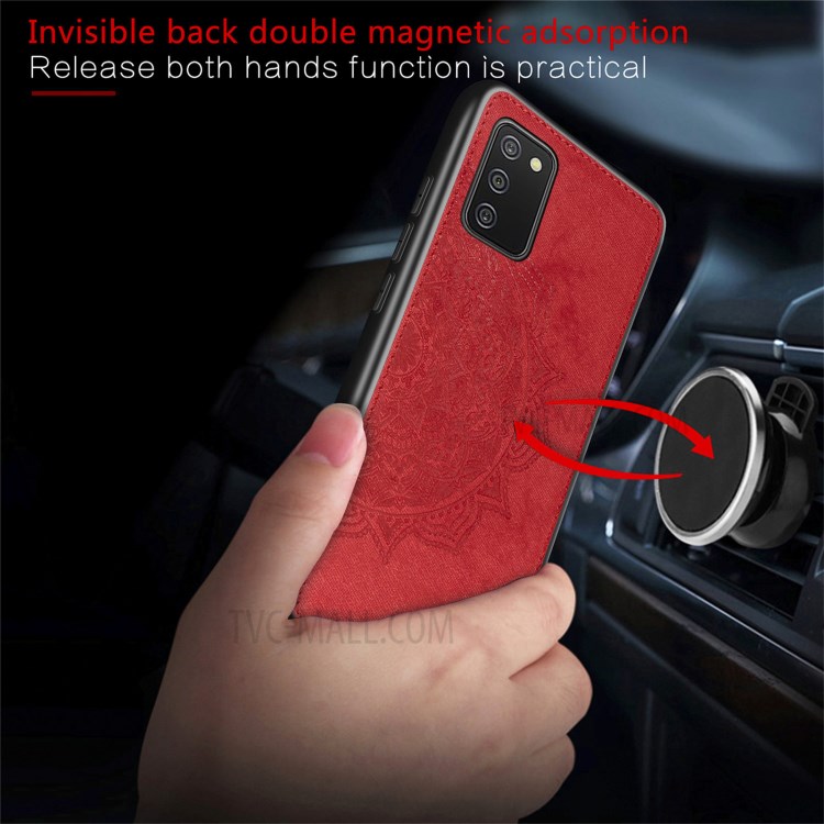 Imprint Mandala Flower Leather Coated PC + TPU Phone Case for Samsung Galaxy A02s (164.2x75.9x9.1mm) - Black-4