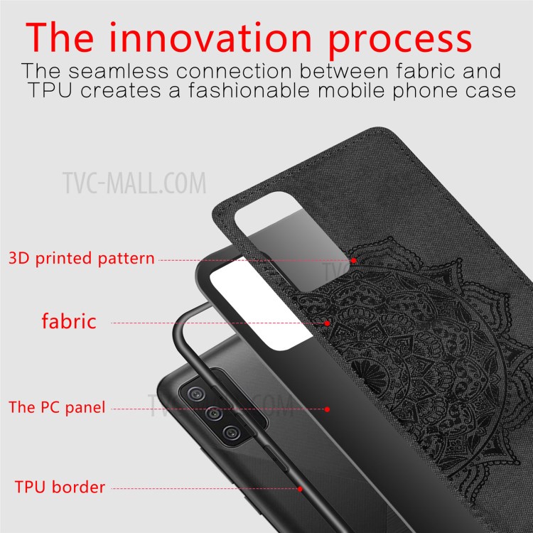 Imprint Mandala Flower Leather Coated PC + TPU Phone Case for Samsung Galaxy A02s (164.2x75.9x9.1mm) - Black-5