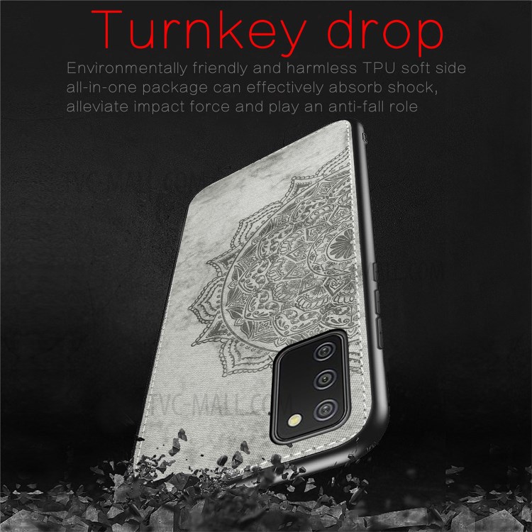 Imprint Mandala Flower Leather Coated PC + TPU Phone Case for Samsung Galaxy A02s (164.2x75.9x9.1mm) - Black-7