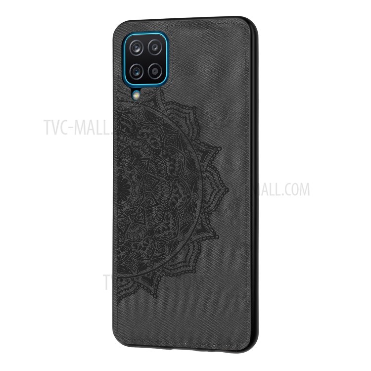 Imprint Mandala Flower Leather Coated PC + TPU Phone Case for Samsung Galaxy A12 - Black-1