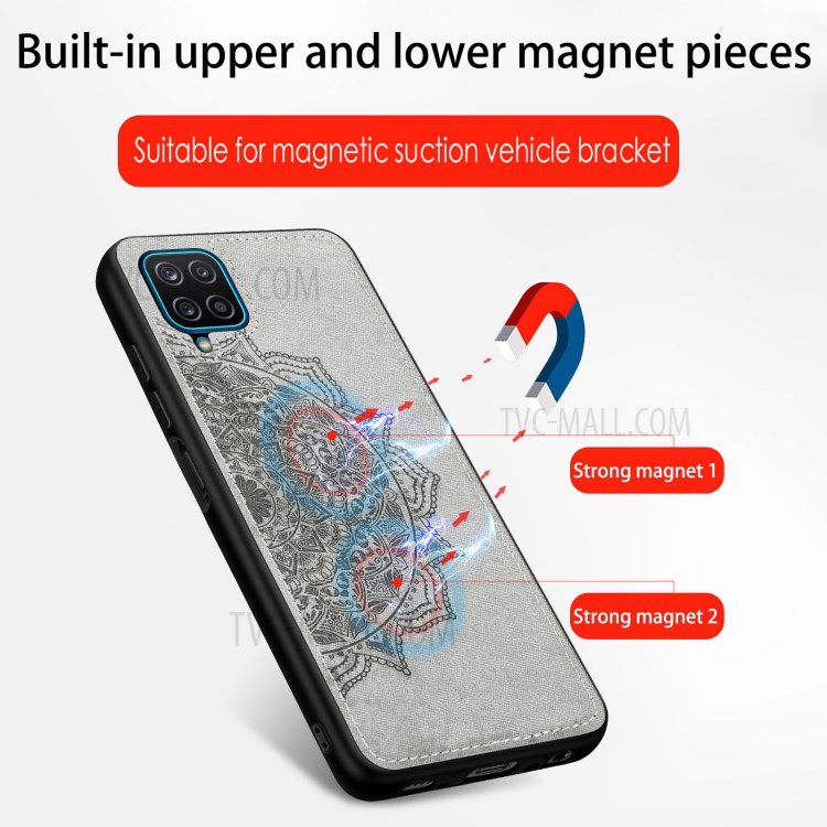 Imprint Mandala Flower Leather Coated PC + TPU Phone Case for Samsung Galaxy A12 - Black-10
