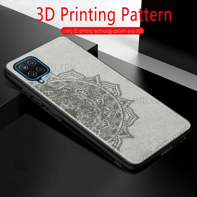 Imprint Mandala Flower Leather Coated PC + TPU Phone Case for Samsung Galaxy A12 - Black-11