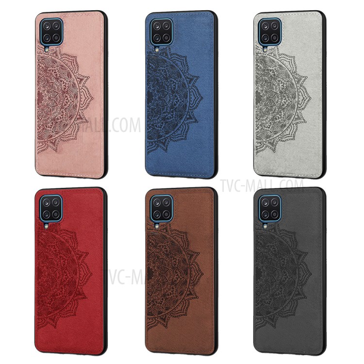 Imprint Mandala Flower Leather Coated PC + TPU Phone Case for Samsung Galaxy A12 - Black-12