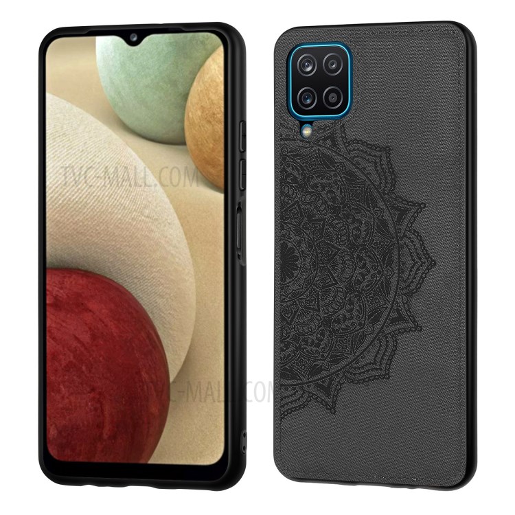 Imprint Mandala Flower Leather Coated PC + TPU Phone Case for Samsung Galaxy A12 - Black-2