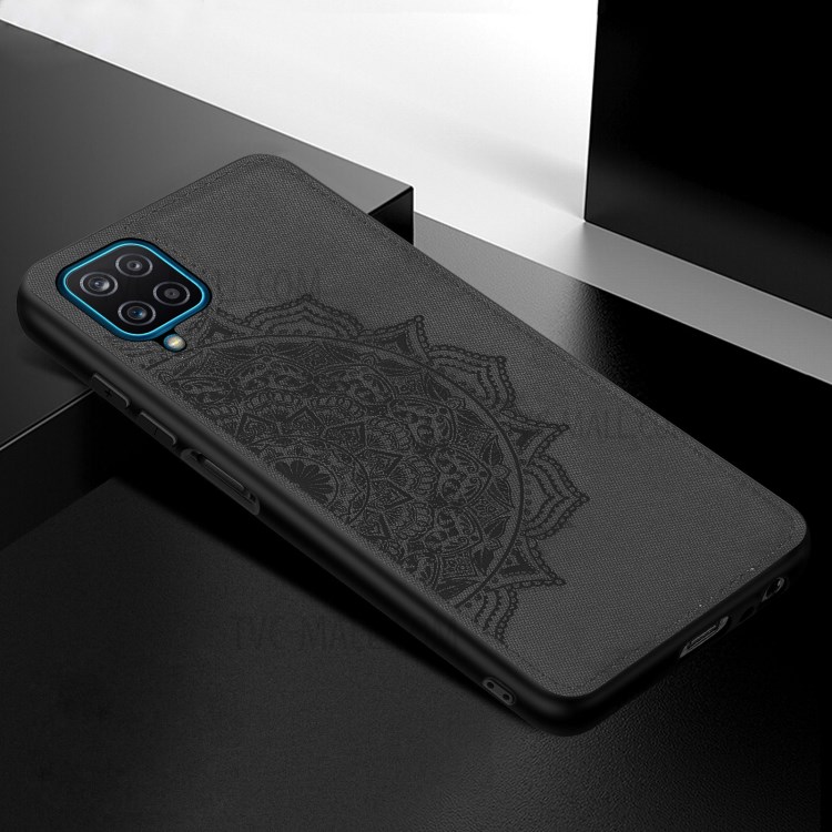Imprint Mandala Flower Leather Coated PC + TPU Phone Case for Samsung Galaxy A12 - Black-3