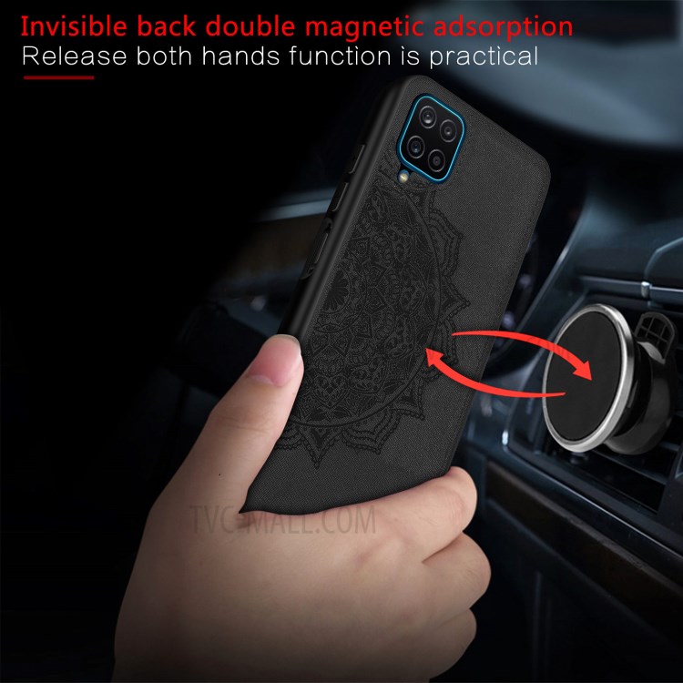 Imprint Mandala Flower Leather Coated PC + TPU Phone Case for Samsung Galaxy A12 - Black-4