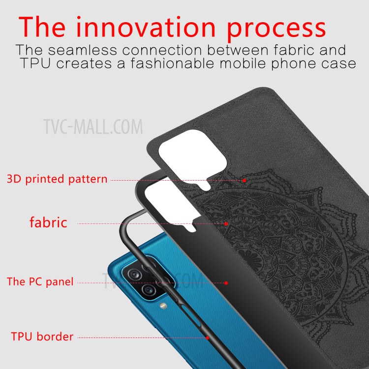 Imprint Mandala Flower Leather Coated PC + TPU Phone Case for Samsung Galaxy A12 - Black-5