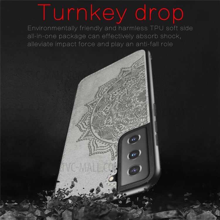 Imprint Mandala Flower Leather Coated PC + TPU Phone Case for Samsung Galaxy S21 5G - Black-7