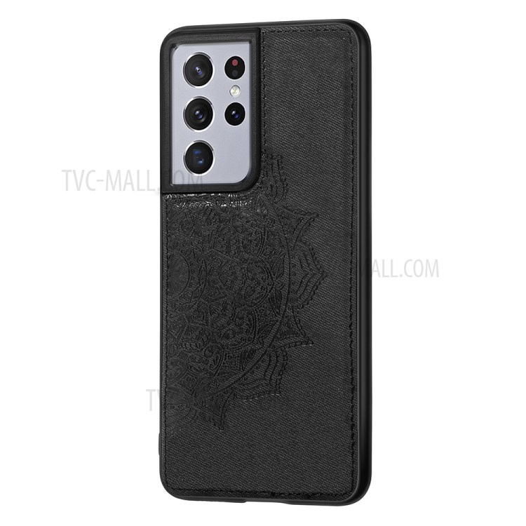 Imprint Mandala Flower Pattern Leather Coated PC + TPU Phone Case for Samsung Galaxy S21 Ultra 5G - Black-1