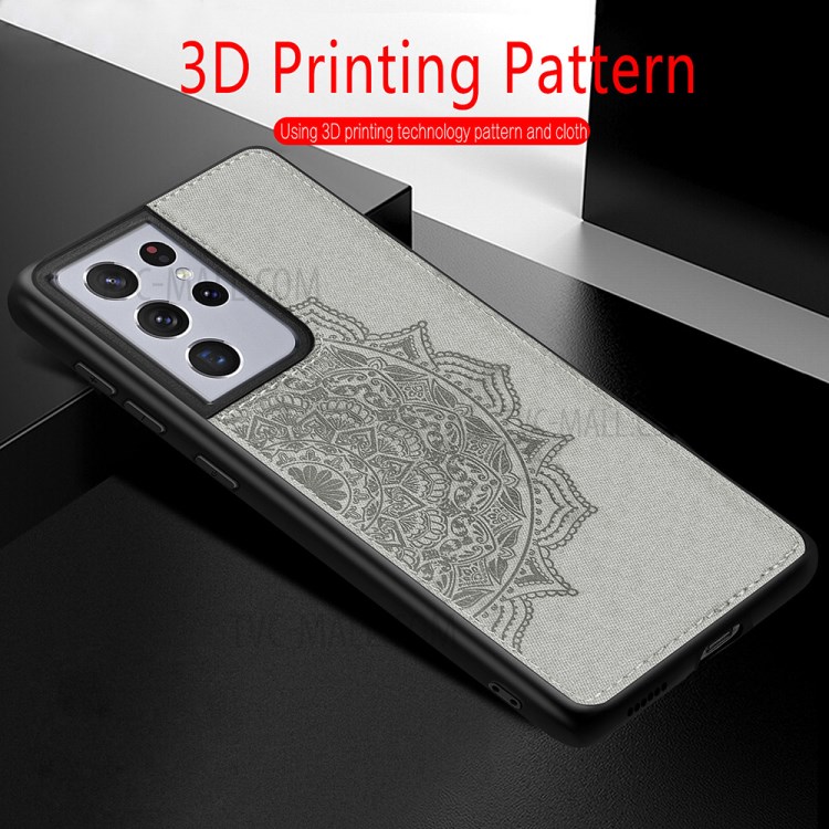 Imprint Mandala Flower Pattern Leather Coated PC + TPU Phone Case for Samsung Galaxy S21 Ultra 5G - Black-11