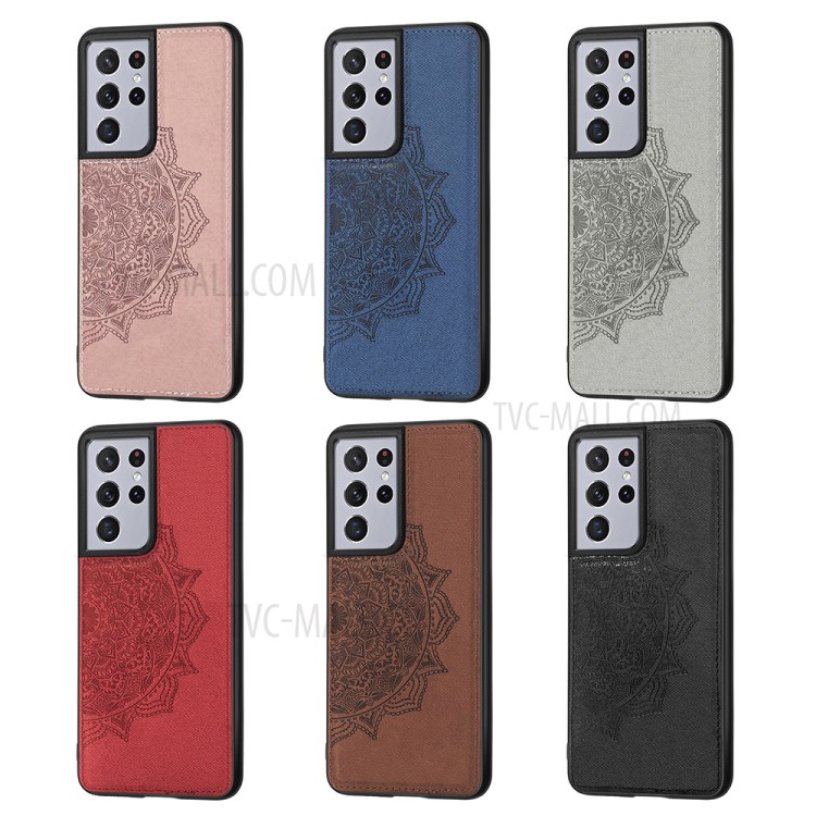 Imprint Mandala Flower Pattern Leather Coated PC + TPU Phone Case for Samsung Galaxy S21 Ultra 5G - Black-12