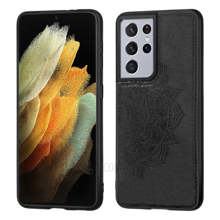 Imprint Mandala Flower Pattern Leather Coated PC + TPU Phone Case for Samsung Galaxy S21 Ultra 5G - Black-2