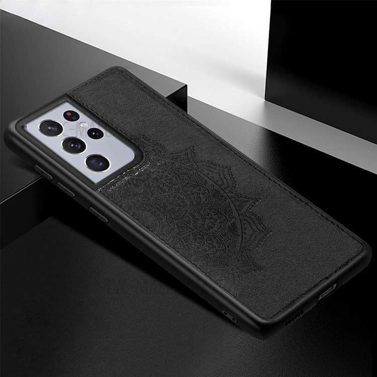 Imprint Mandala Flower Pattern Leather Coated PC + TPU Phone Case for Samsung Galaxy S21 Ultra 5G - Black-3