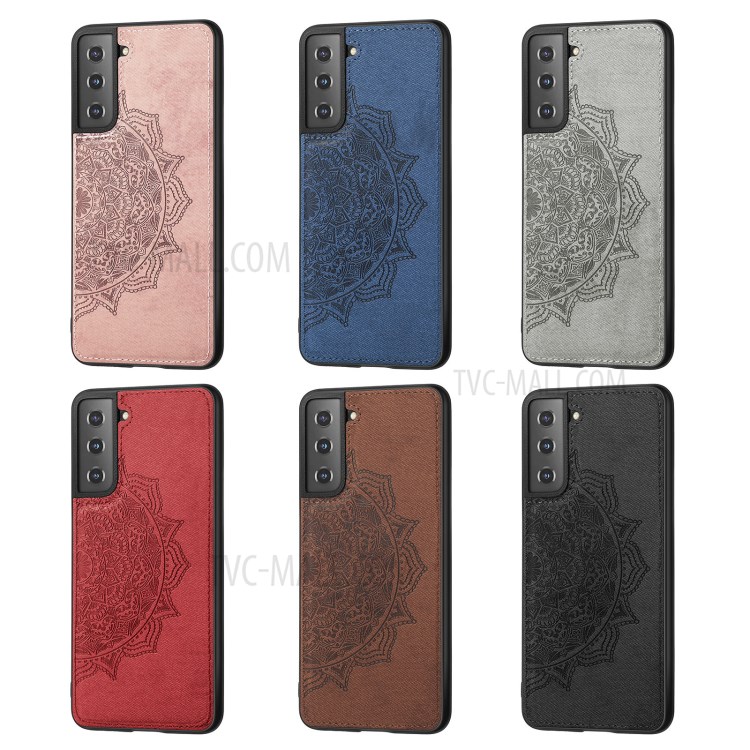 Etui De Téléphone Enduit En Cuir De Fleur Mandala Mandala Pour Samsung Galaxy S21 + 5G - Noir-12