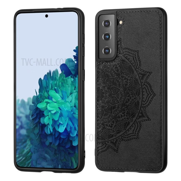 Etui De Téléphone Enduit En Cuir De Fleur Mandala Mandala Pour Samsung Galaxy S21 + 5G - Noir-2
