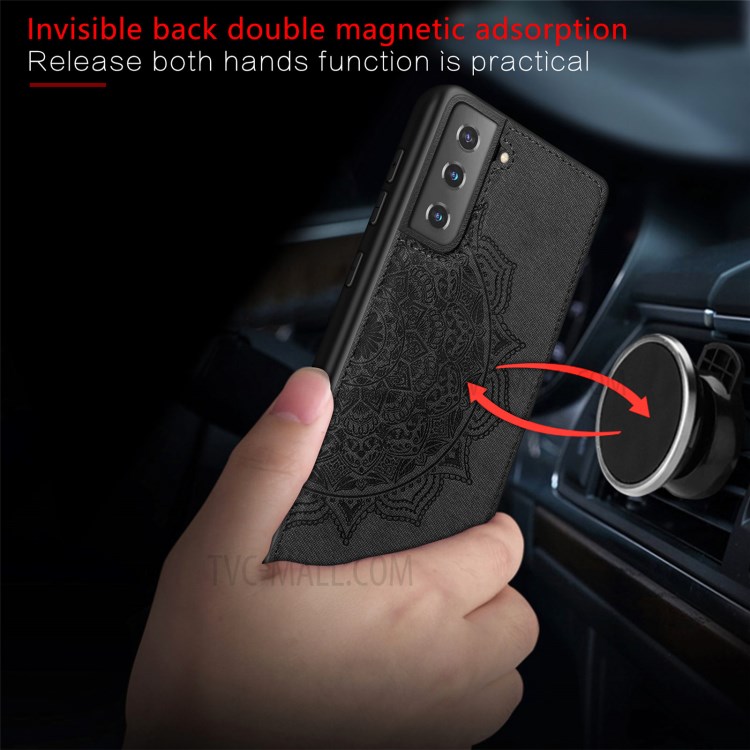Etui De Téléphone Enduit En Cuir De Fleur Mandala Mandala Pour Samsung Galaxy S21 + 5G - Noir-4