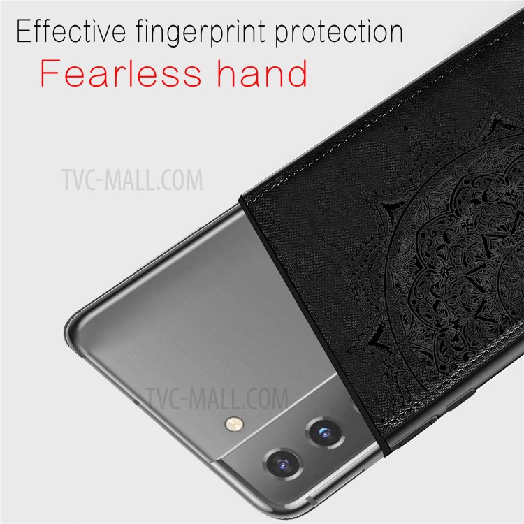 Etui De Téléphone Enduit En Cuir De Fleur Mandala Mandala Pour Samsung Galaxy S21 + 5G - Noir-6