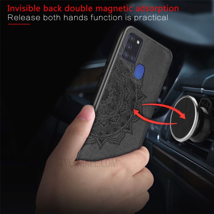 Imprint Mandala Flower Leather Coated PC + TPU Phone Case for Samsung Galaxy A21s (EU Version) - Black-4