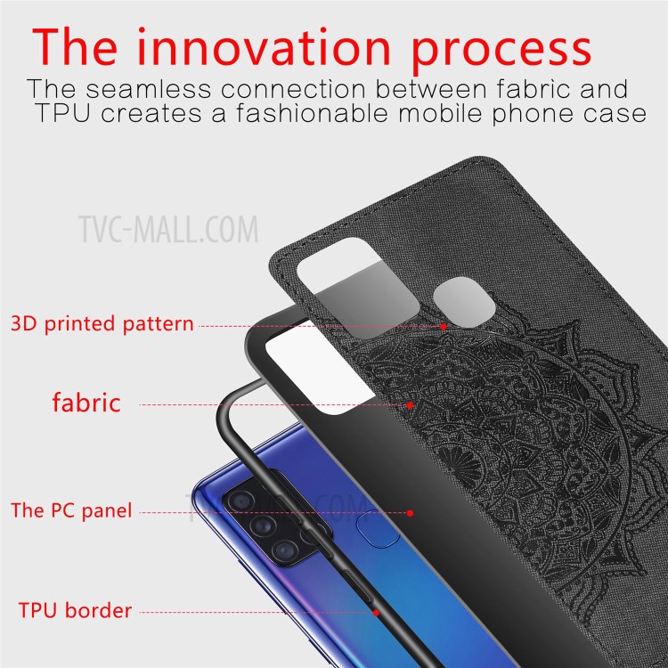 Imprint Mandala Flower Leather Coated PC + TPU Phone Case for Samsung Galaxy A21s (EU Version) - Black-5