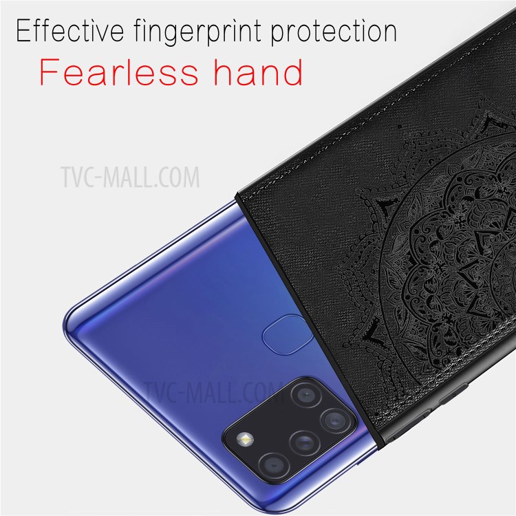 Imprint Mandala Flower Leather Coated PC + TPU Phone Case for Samsung Galaxy A21s (EU Version) - Black-6