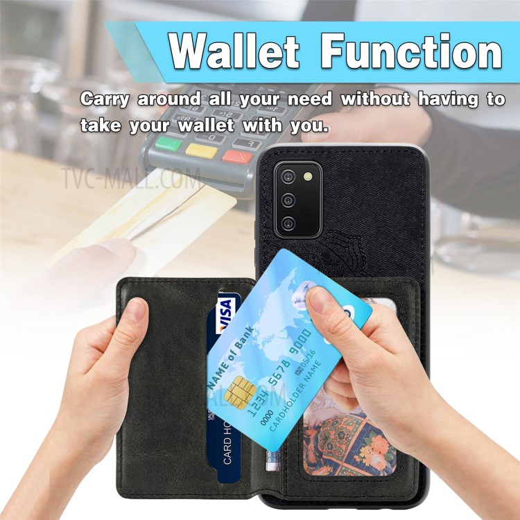 Mandala Flower Pattern PU Leather+TPU Wallet Kickstand Case for Samsung Galaxy A02s (164.2x75.9x9.1mm) - Black-10