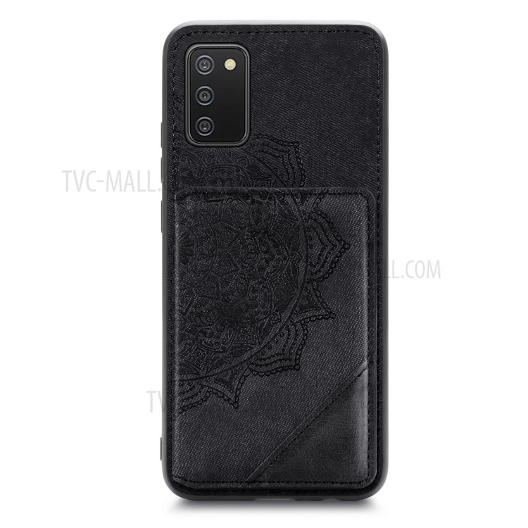 Mandala Flower Pattern PU Leather+TPU Wallet Kickstand Case for Samsung Galaxy A02s (164.2x75.9x9.1mm) - Black-2