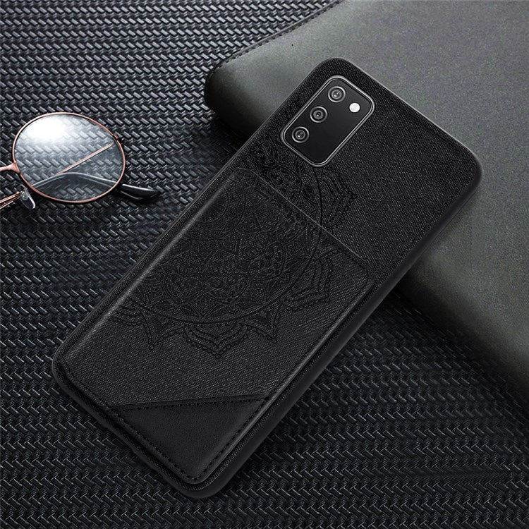 Mandala Flower Pattern PU Leather+TPU Wallet Kickstand Case for Samsung Galaxy A02s (164.2x75.9x9.1mm) - Black-5
