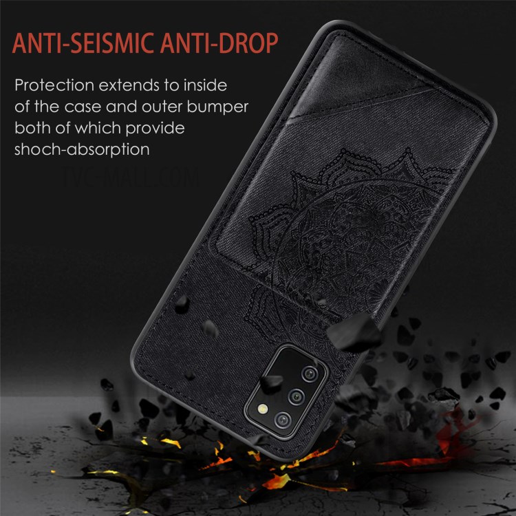 Mandala Flower Pattern PU Leather+TPU Wallet Kickstand Case for Samsung Galaxy A02s (164.2x75.9x9.1mm) - Black-8