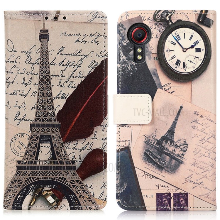 Pattern Printing Stand Wallet PU Leather Phone Cover Shell Protector for Samsung Galaxy Xcover 5 - Tower and Feather-1