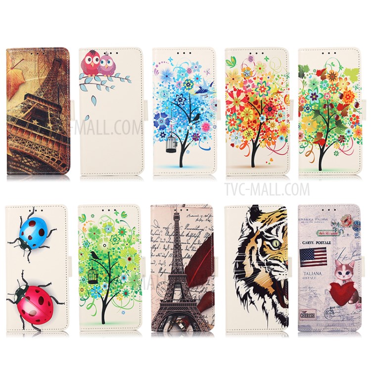Pattern Printing Stand Wallet PU Leather Phone Cover Shell Protector for Samsung Galaxy Xcover 5 - Tower and Feather-8