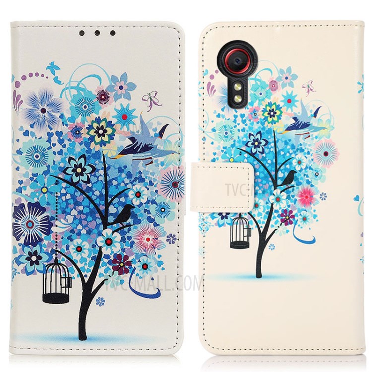 Pattern Printing Stand Wallet PU Leather Phone Cover Shell Protector for Samsung Galaxy Xcover 5 - Blue Tree-1