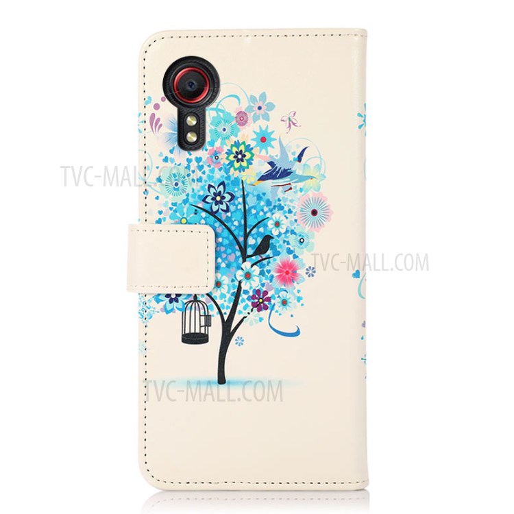 Pattern Printing Stand Wallet PU Leather Phone Cover Shell Protector for Samsung Galaxy Xcover 5 - Blue Tree-2