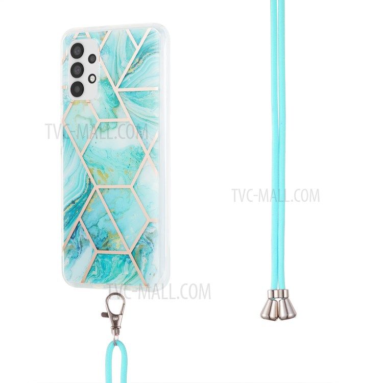 Marble Pattern Protective Shell 2.0mm IMD Electroplating Phone Skin Case with Lanyard for Samsung Galaxy A32 5G - Blue-3