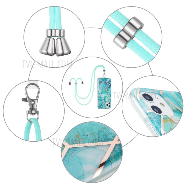 Marble Pattern Protective Shell 2.0mm IMD Electroplating Phone Skin Case with Lanyard for Samsung Galaxy A32 5G - Blue-5