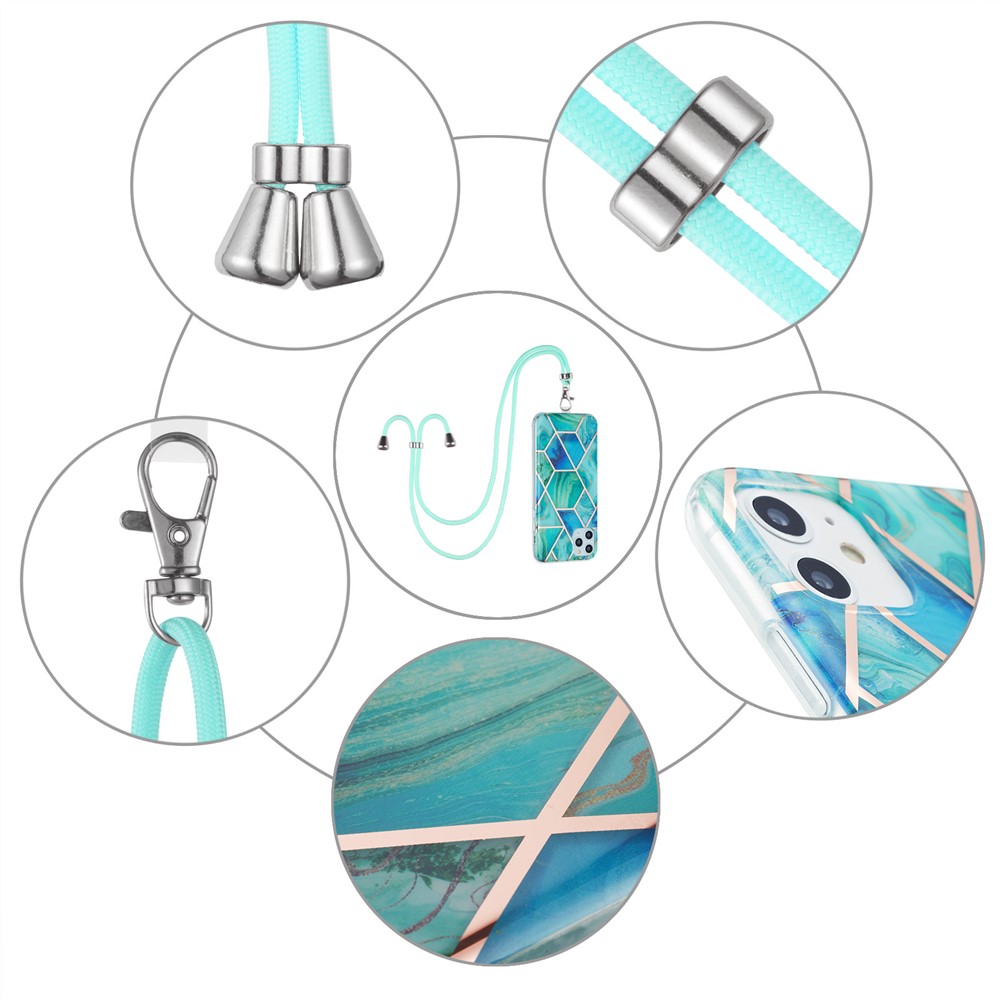 Marble Pattern Protective Shell 2.0mm IMD Electroplating Phone Skin Case with Lanyard for Samsung Galaxy A32 5G - Green-5