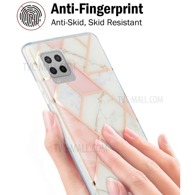 Marble Pattern Protective Shell 2.0mm IMD Electroplating Phone Skin with Carrying Lanyard for Samsung Galaxy A42 5G - Pink/White-4