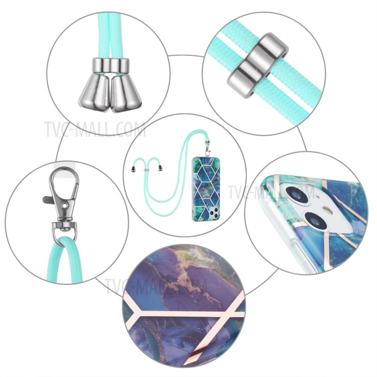 Marble Pattern Protective Shell 2.0mm IMD Electroplating Phone Skin with Carrying Lanyard for Samsung Galaxy A42 5G - Blue/Green-5