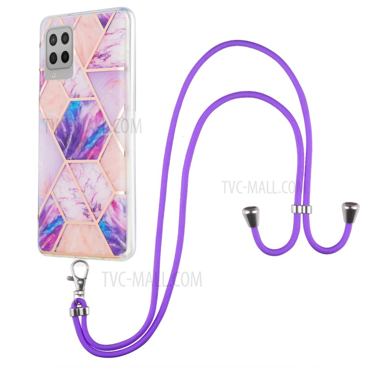 Marble Pattern Protective Shell 2.0mm IMD Electroplating Phone Skin with Carrying Lanyard for Samsung Galaxy A42 5G - Light Purple-1