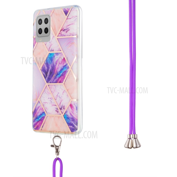 Marble Pattern Protective Shell 2.0mm IMD Electroplating Phone Skin with Carrying Lanyard for Samsung Galaxy A42 5G - Light Purple-3